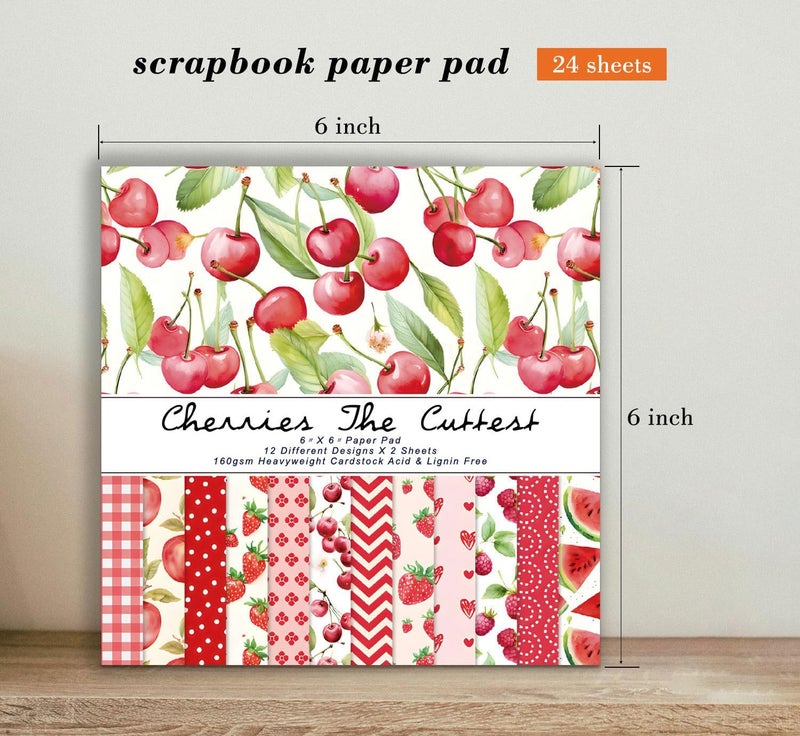 EAMOTOL Fruit Scrapbook Paper Pad, 24 Sheets 6 x6 Inch Red Patterned Designed Decorative Decoupage for Card Making Folded Card Supplies Gift Wrapping Planners Journals DIY Crafts Photo Album - Image 2